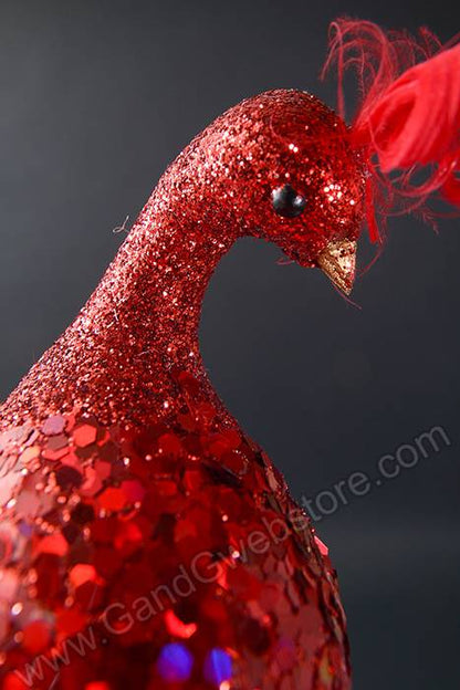 18" Glittered Peacock W/clip Red