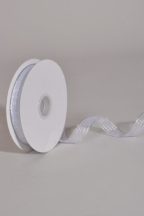 5/8" X 50Yds Metallic Pinstripe Sheer Ribbon White/Silver