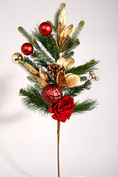 30" Pinecone Rose Ball Pick Green/Red/Gold