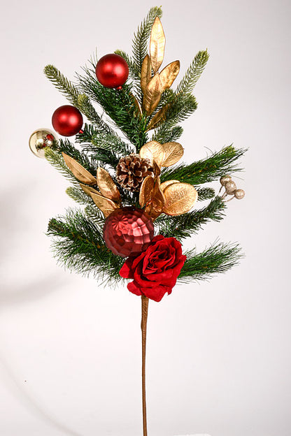 30" Pinecone Rose Ball Pick Green/Red/Gold