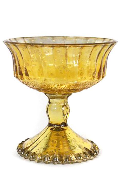 6.75" X 5.25" Glass Pedestal Bowl W/lines Gold