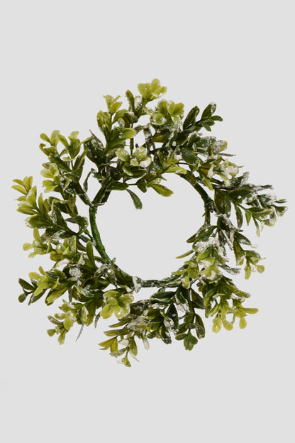 9" Mini Snowy Boxwood Candle Ring Green/White