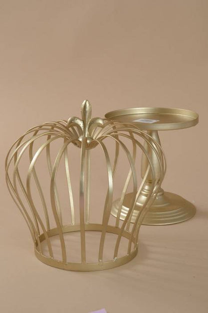 16&quot; Metal Round  Stand W/crown Bronze