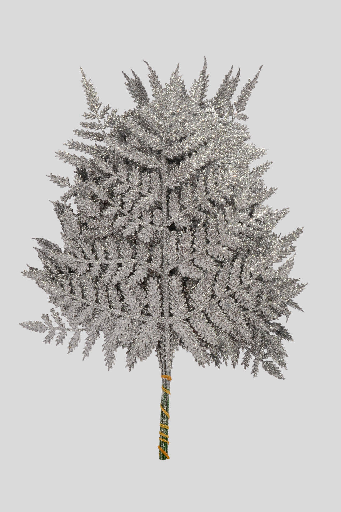 14" Glitter Leather Fern Silver Pkg/12