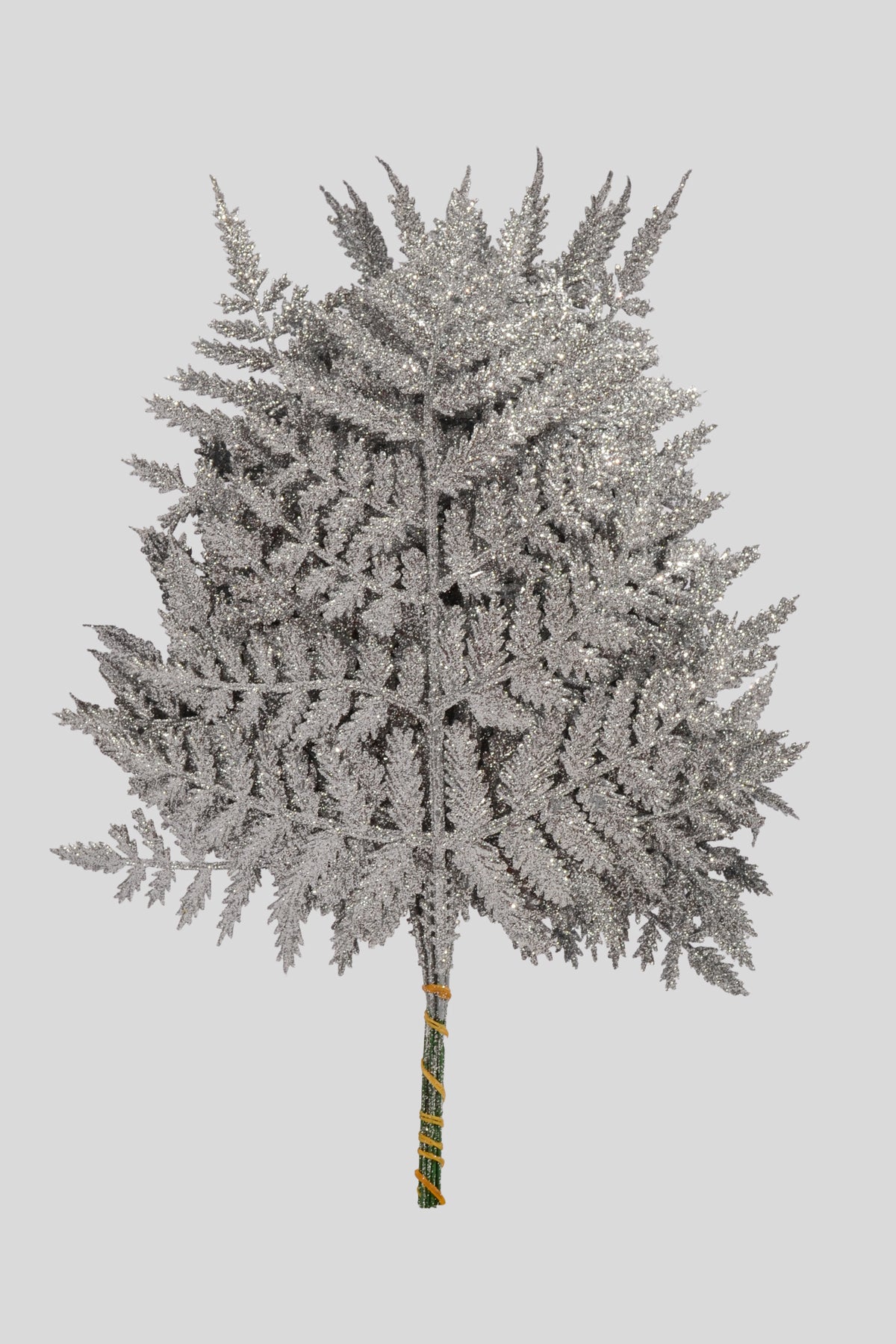 14" Glitter Leather Fern Silver Pkg/12