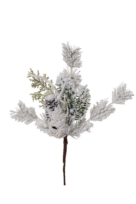 13" Shiny/Mix Pine/Twig Cone Spray Snow