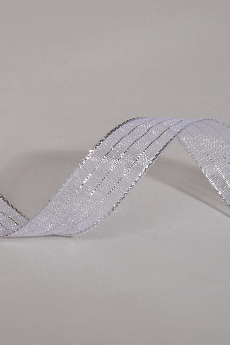 5/8" X 50Yds Metallic Pinstripe Sheer Ribbon White/Silver