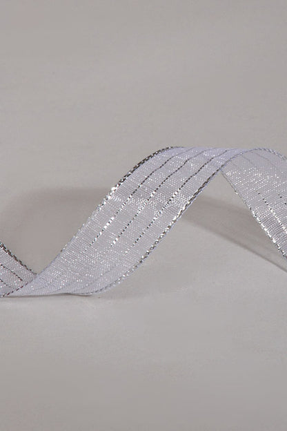 5/8" X 50Yds Metallic Pinstripe Sheer Ribbon White/Silver