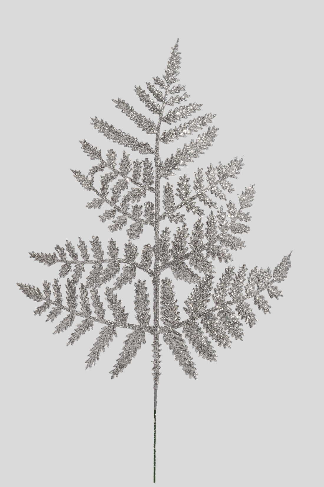 14" Glitter Leather Fern Silver Pkg/12