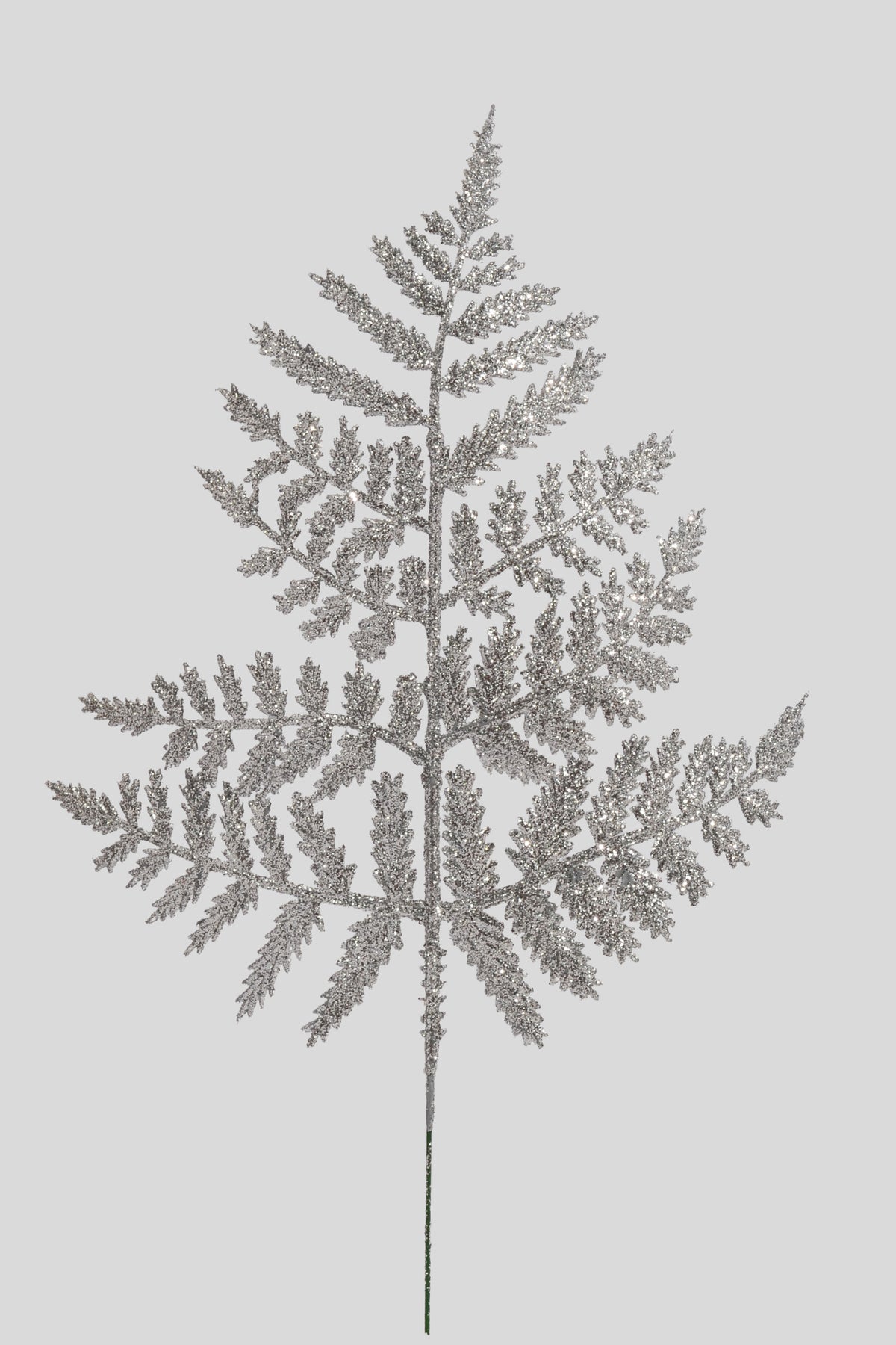 14" Glitter Leather Fern Silver Pkg/12