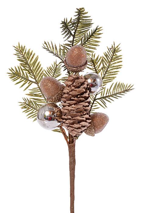 10" Beaded Acorn/vp Ball Hemlock Pick Brown/gold