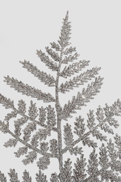 14" Glitter Leather Fern Silver Pkg/12
