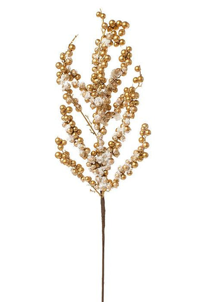 28" Snow Crusted Metal Berry Cluster Spray Gold