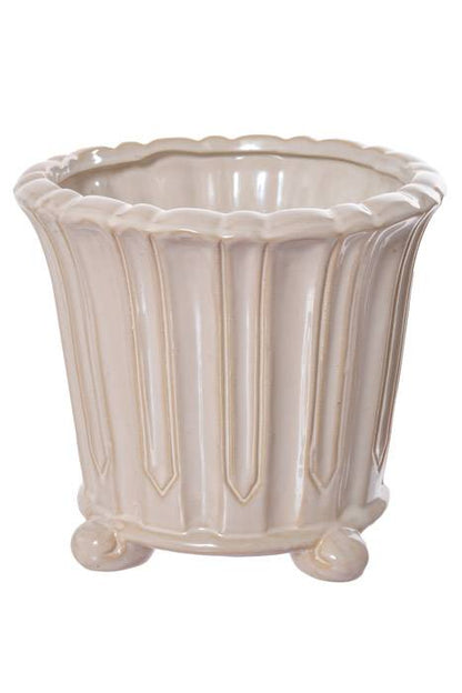 7" Round Elegant Footed Pottery Off-White