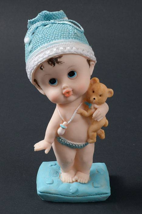 9.5" Ceramic Baby Boy W/teddy Bear Blue