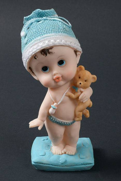 9.5" Ceramic Baby Boy W/teddy Bear Blue
