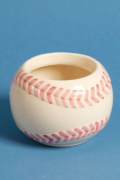 4.25"  X 6.25"  Round Ceramic Baseball Planter Beige/pink