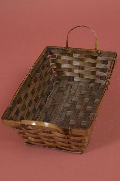 11" X 7" X 3.5" Rectangular Stained Bamboo Basket Brown
