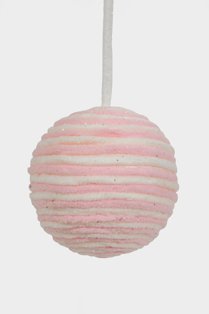 4.5" Ball Ornament Pink/White