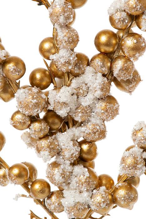 28" Snow Crusted Metal Berry Cluster Spray Gold