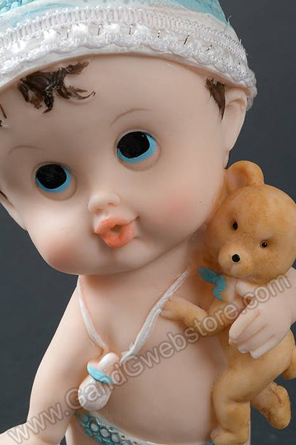 9.5" Ceramic Baby Boy W/teddy Bear Blue