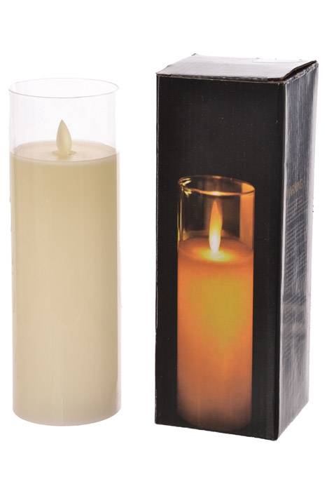 3" X 9" Glass Flameless Pillar Candle Ivory