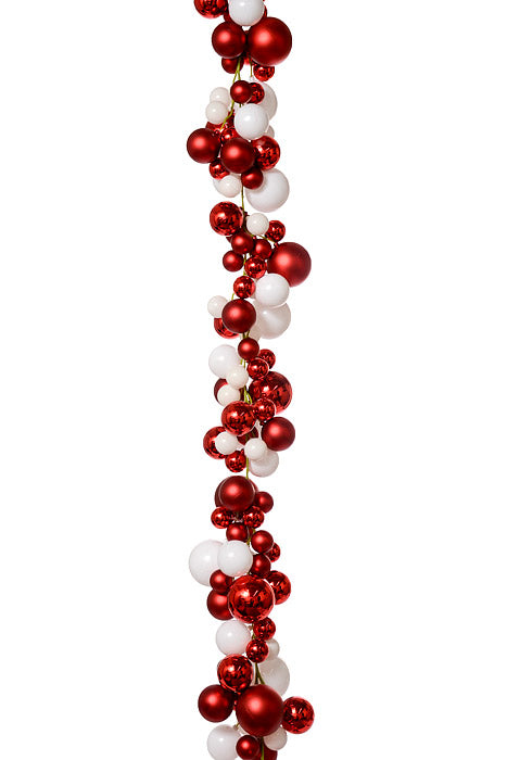 6Ft Shiny Matte Ball Garland White/Red
