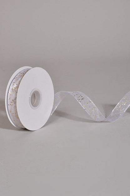 5/8" X 25Yds Wired Sparkle Sheer Ribbon White/Gold