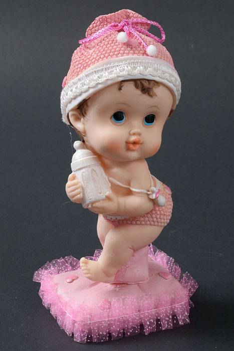 8.5" Ceramic Baby Girl W/bottle Pink