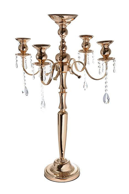 34" Metal 5-lite Candelabrum W/crystal Gold