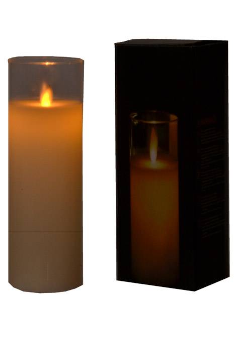 3" X 9" Glass Flameless Pillar Candle Ivory