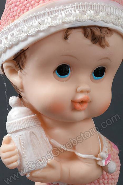 8.5" Ceramic Baby Girl W/bottle Pink