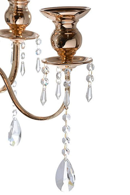34" Metal 5-lite Candelabrum W/crystal Gold