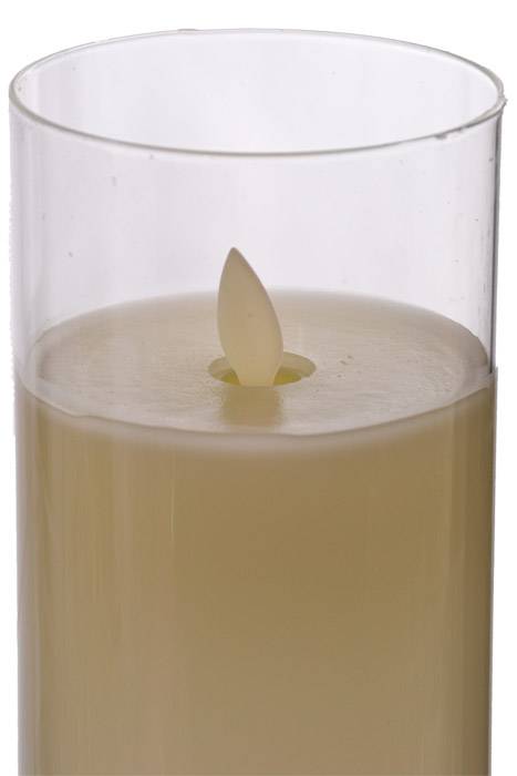 3" X 9" Glass Flameless Pillar Candle Ivory