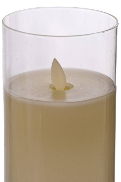 3" X 9" Glass Flameless Pillar Candle Ivory