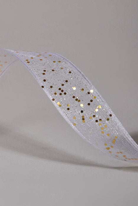 5/8" X 25Yds Wired Sparkle Sheer Ribbon White/Gold