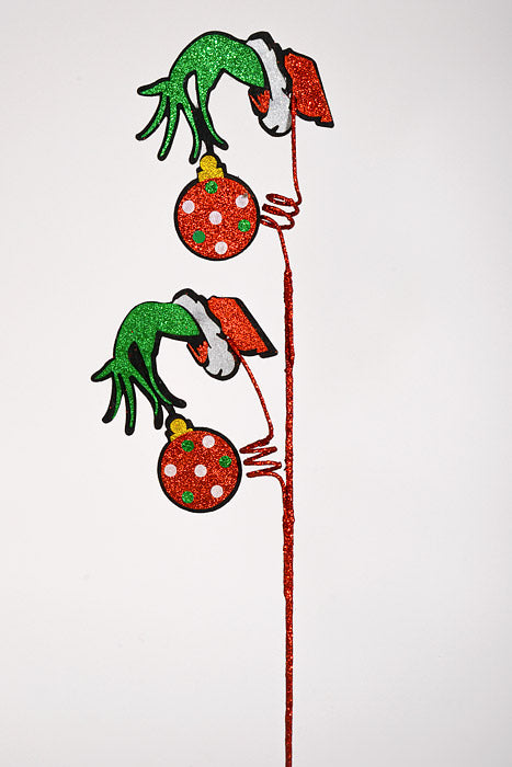 25" Glittered Grinch Hand Spray Red/Green