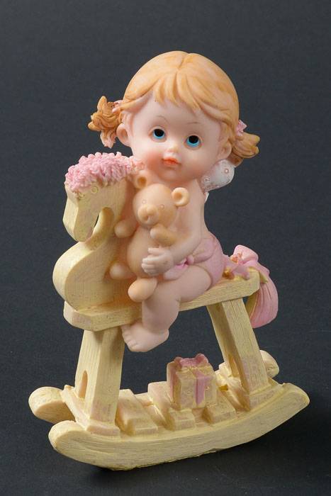 6.5" Ceramic Baby Girl W/rocking Horse Pink
