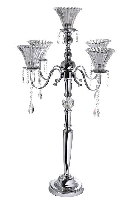 39" Metal 5-lite Candelabrum W/crystal Silver