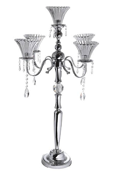 39" Metal 5-lite Candelabrum W/crystal Silver