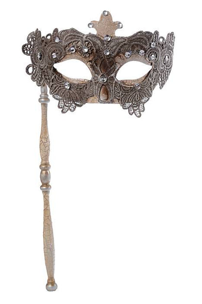 14" Mask W/lace/rhinestones/stick Gray