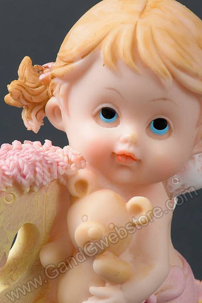 6.5" Ceramic Baby Girl W/rocking Horse Pink