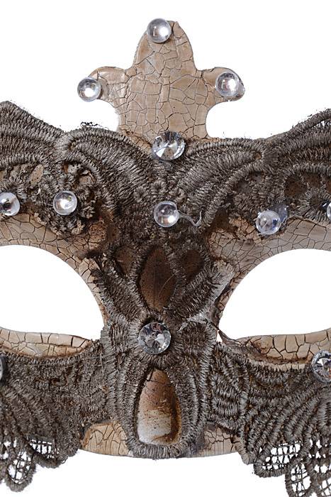 14" Mask W/lace/rhinestones/stick Gray