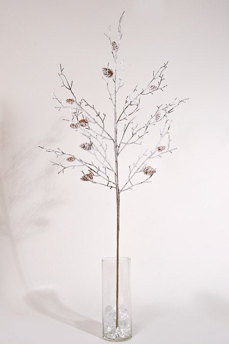 37" Snowy Twigs/Pinecones Stem Brown