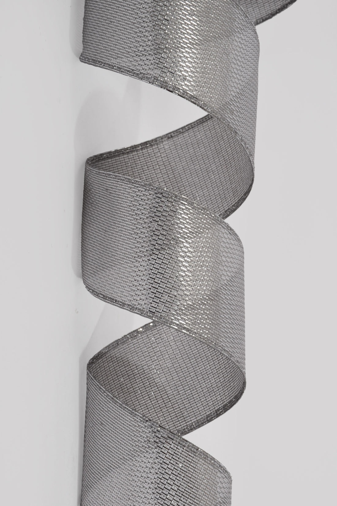 2.5" X 50Yds Wired Stairstep Woven Metallic Ribbon Silver