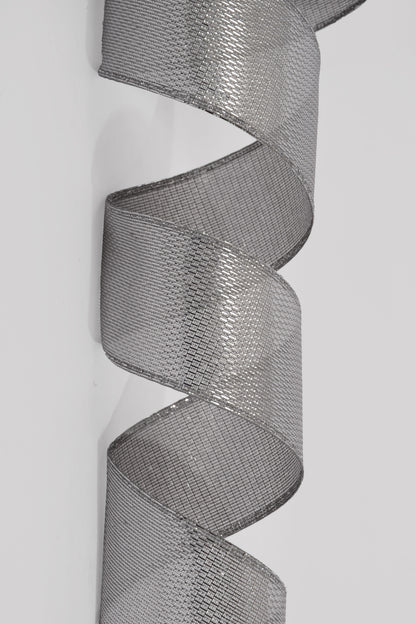 2.5" X 50Yds Wired Stairstep Woven Metallic Ribbon Silver