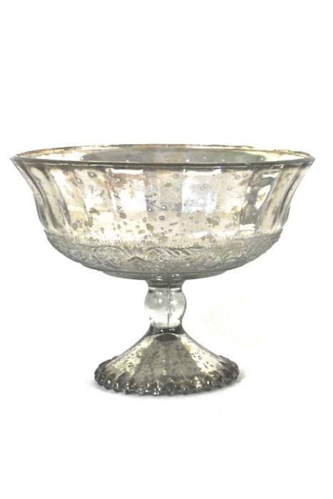 6.75" X 5.25" Mercury Glass Pedestal Bowl Antique Silver