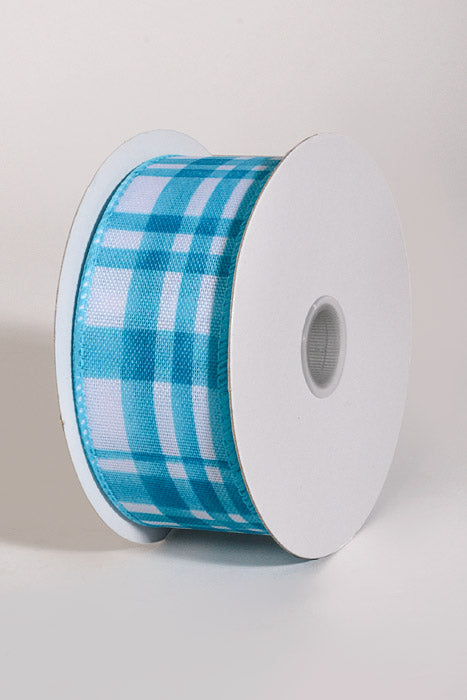 1.5" x 10Yds Wired Watercolor Tuttola Ribbon Plaid Turquoise