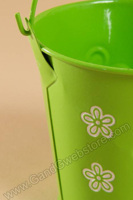 3.5" X 4" Bucket W/flowers Apple Green