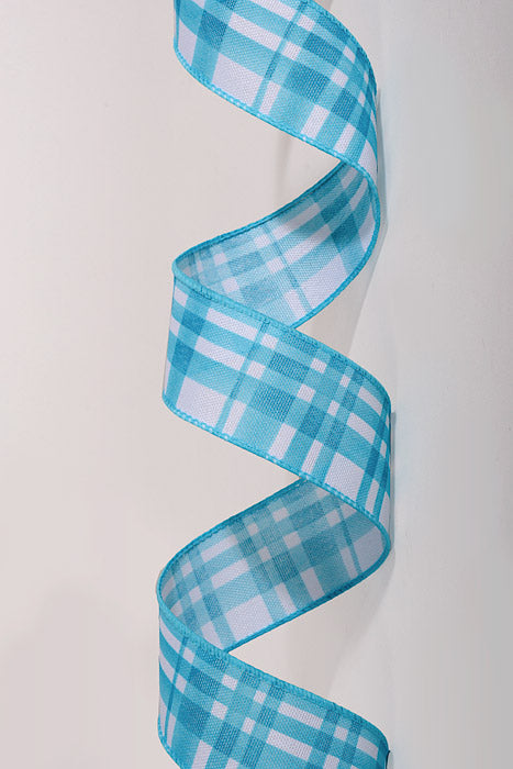 1.5" x 10Yds Wired Watercolor Tuttola Ribbon Plaid Turquoise